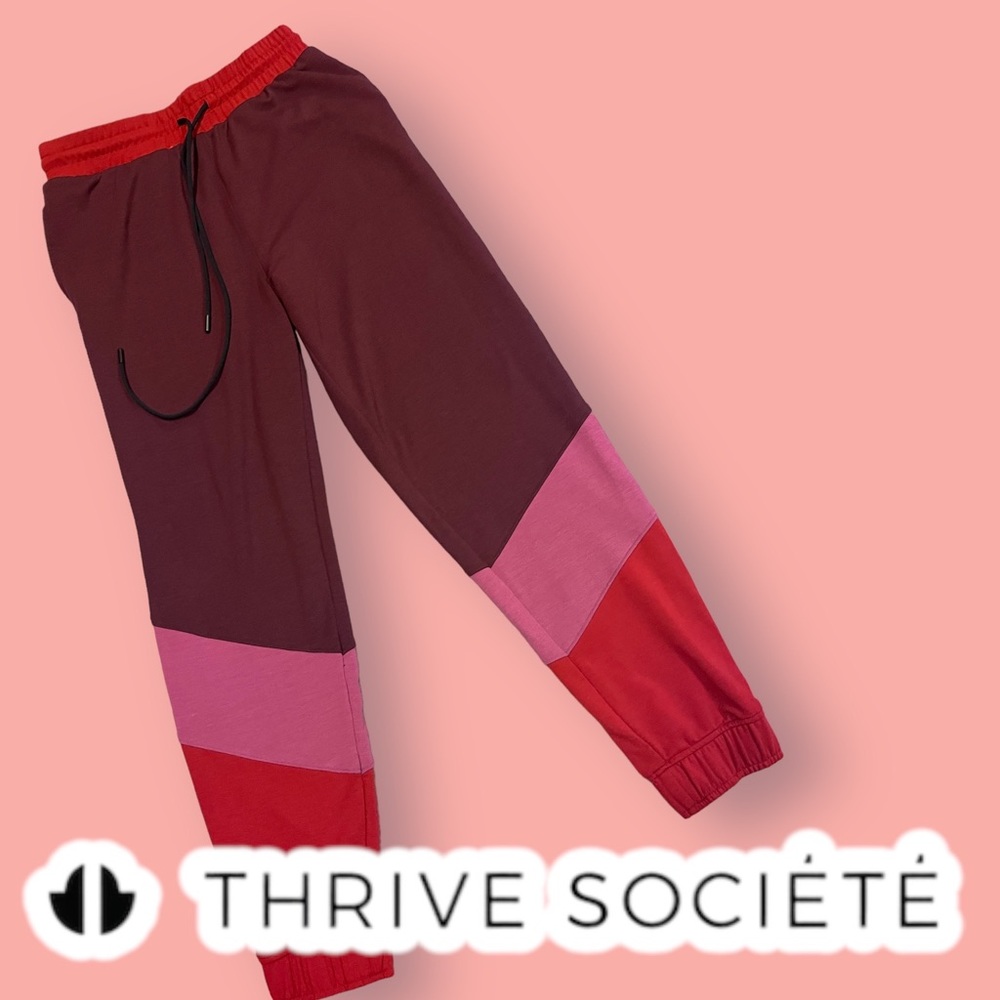 Thrive Socit Color Block Joggers In Maroon, Red And Pink. Size Small